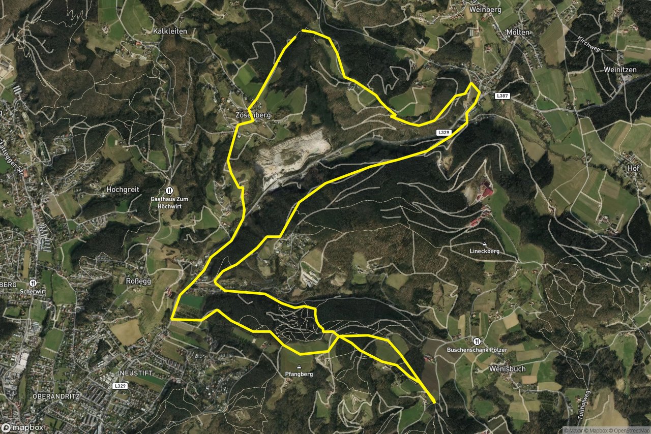 Radegunder Straße – Eisenbergerweg 14 km loop seen over 3D terrain