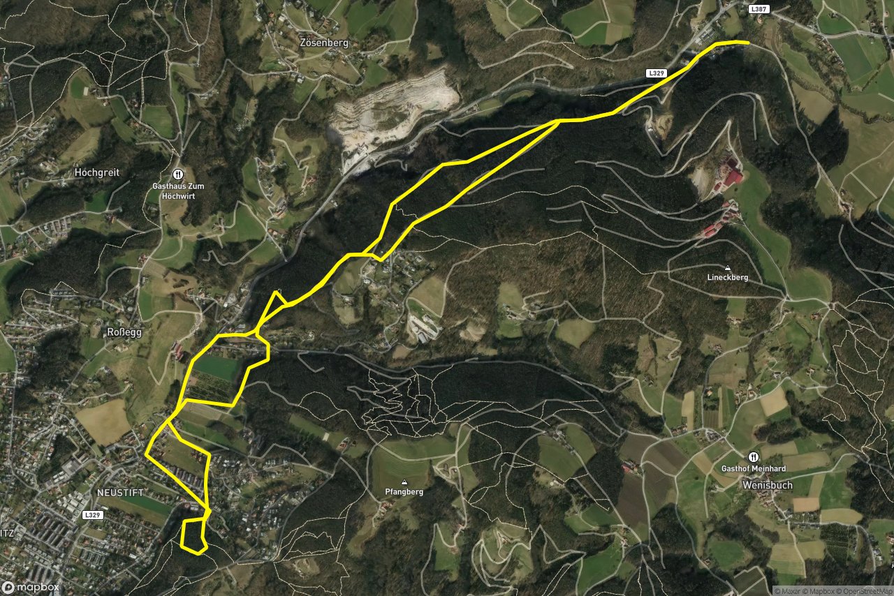 Radegunder Straße – Pfanghofweg 10 km loop seen over 3D terrain