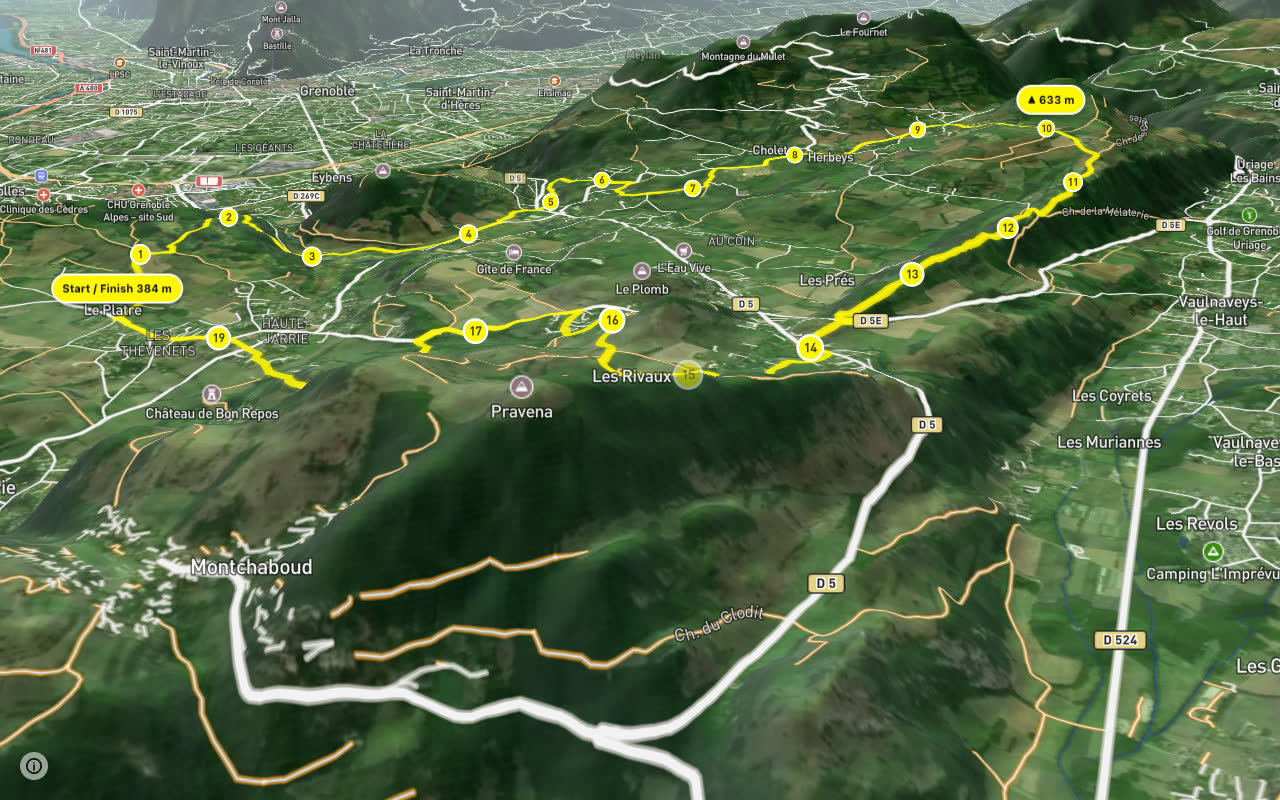 Autour de Brié et Angonnes seen over 3D terrain
