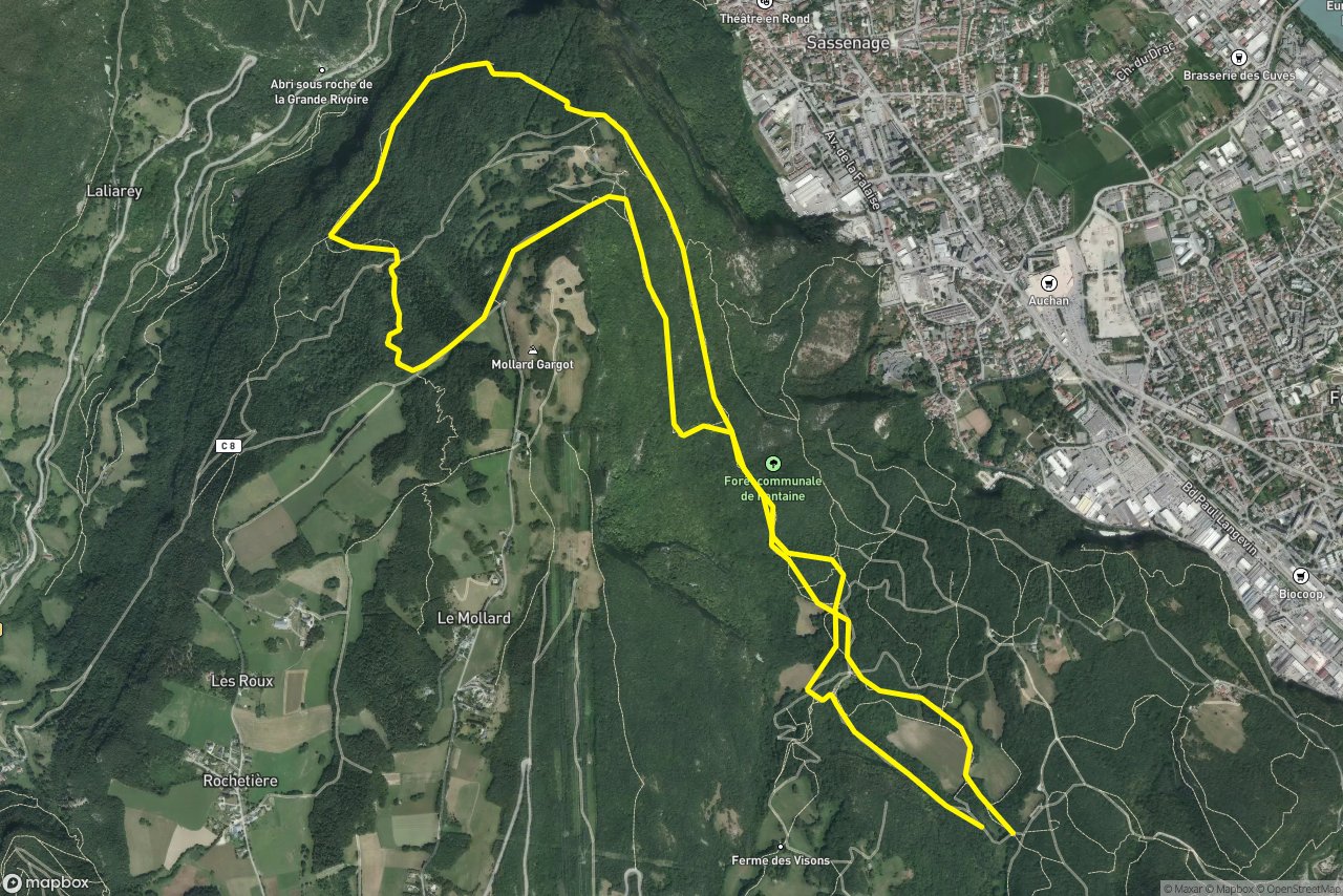Chemin des Ferrières – Chemin de Combe Curte 11 km loop seen over 3D terrain
