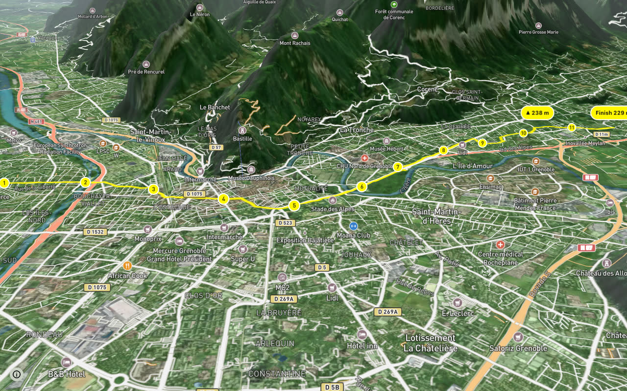 Chronovélo 1 seen over 3D terrain