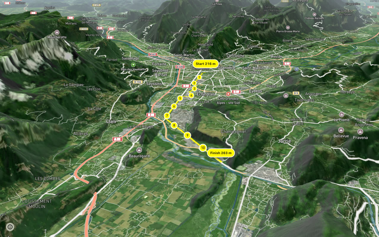 Chronovélo 3 seen over 3D terrain