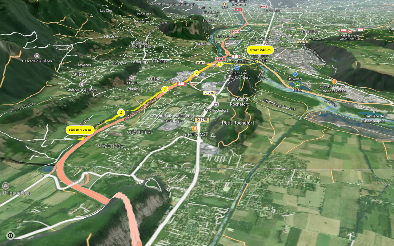 Claix - Varces seen over 3D terrain