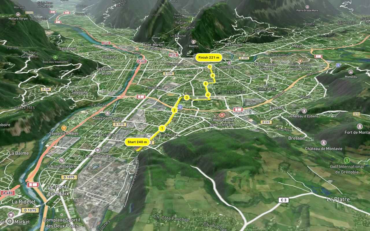 Grenoble - Échirolles seen over 3D terrain