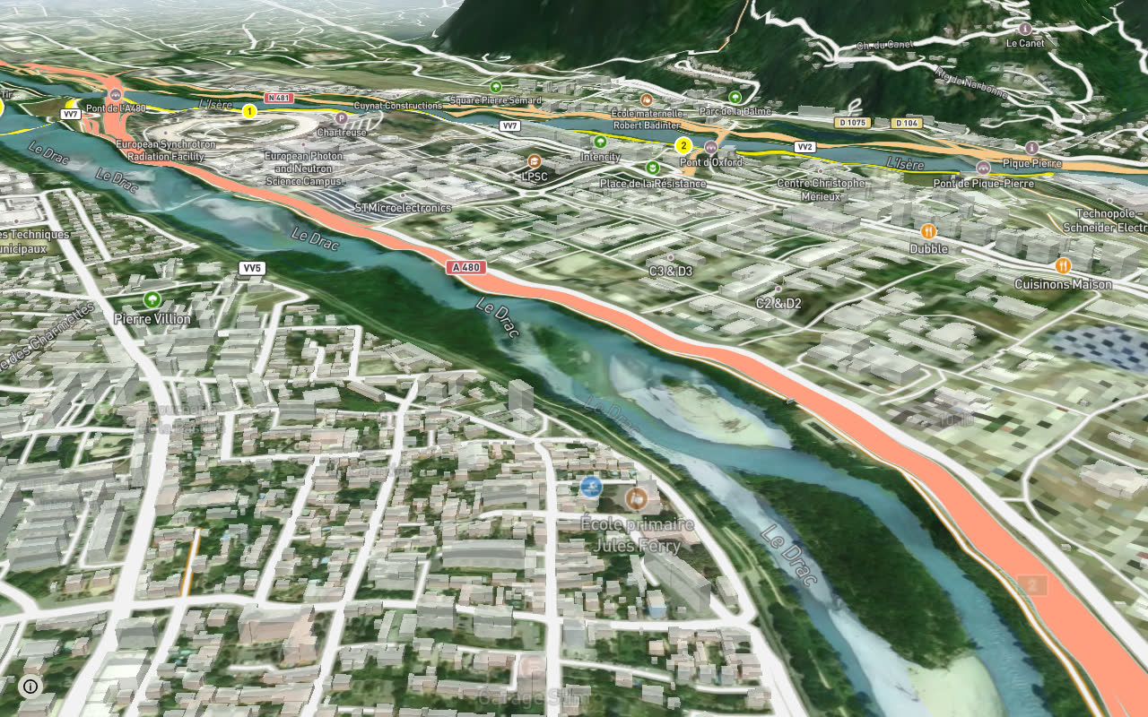 Grenoble - Sassenage seen over 3D terrain