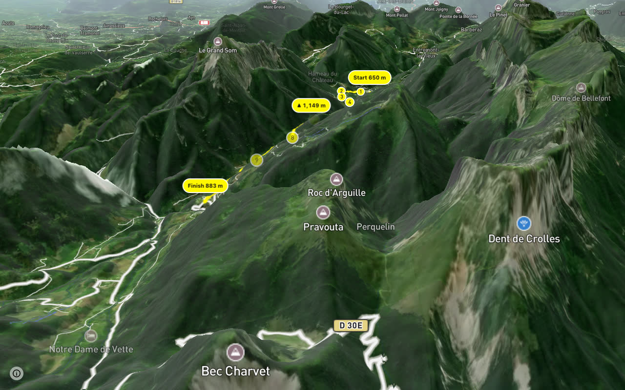 P'tites Routes du Soleil, étape 8, Saint-Pierre-d'Entremont / Grenoble seen over 3D terrain
