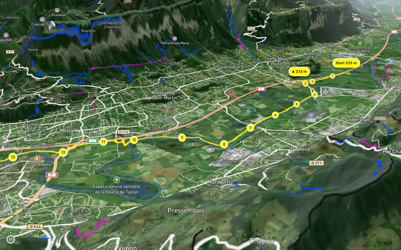 Rive Droite de l'Isère - Amont de Grenoble seen over 3D terrain