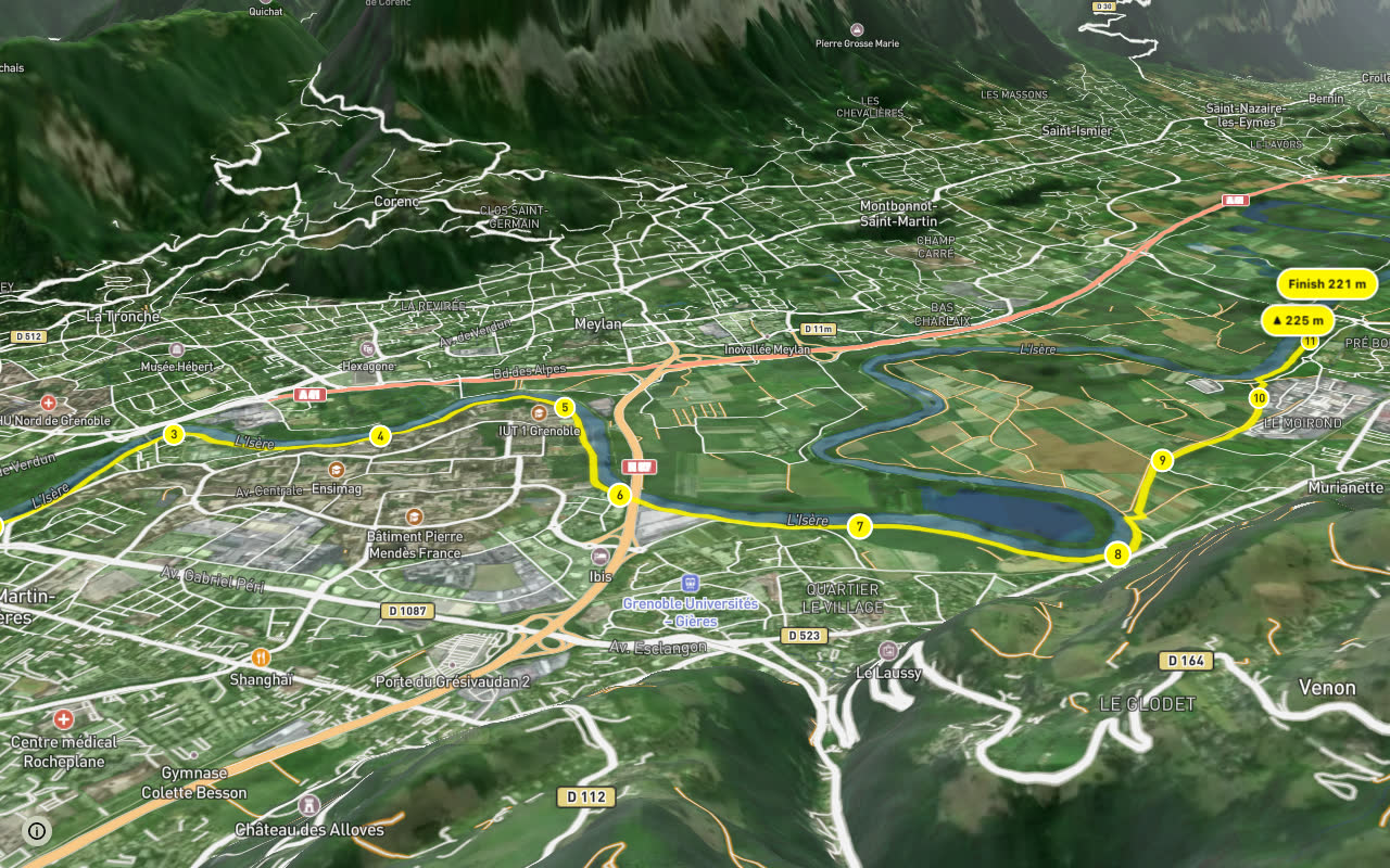 Rive Gauche de l'Isère, amont de Grenoble seen over 3D terrain