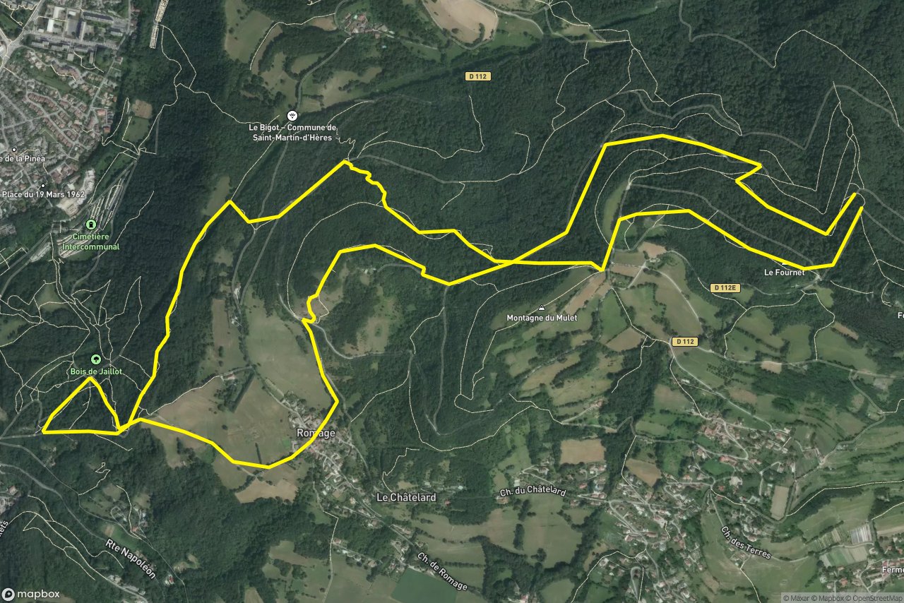 Route forestière du Fournet – Chemin de l'Oratoire 10 km loop seen over 3D terrain