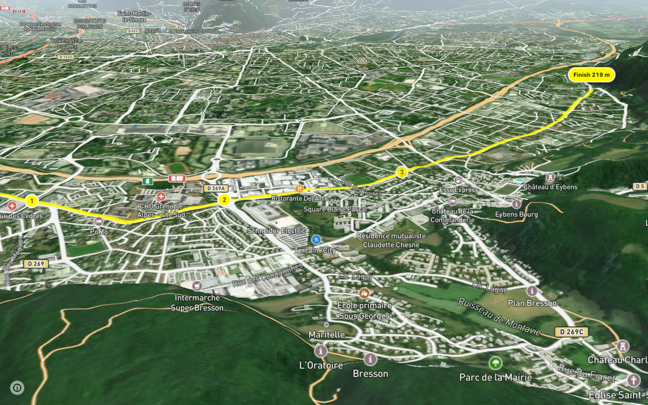 Saint-Martin-d'Hères - Échirolles seen over 3D terrain