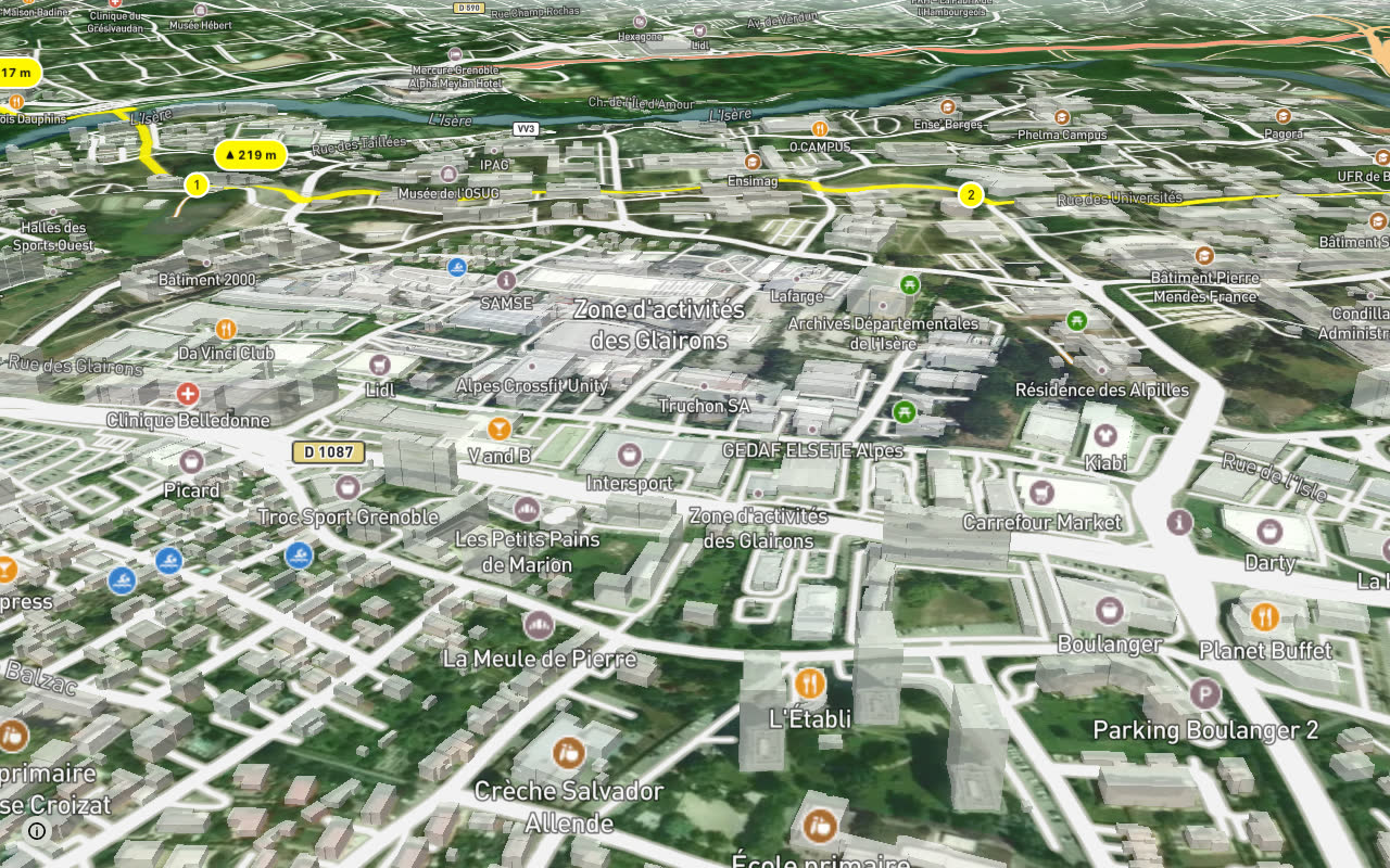 Traversée du Campus seen over 3D terrain