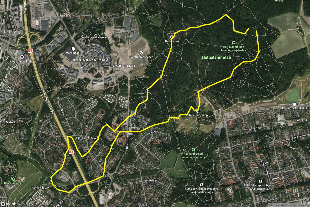 Arhipanpolku – Maljatie 9 km loop seen over 3D terrain
