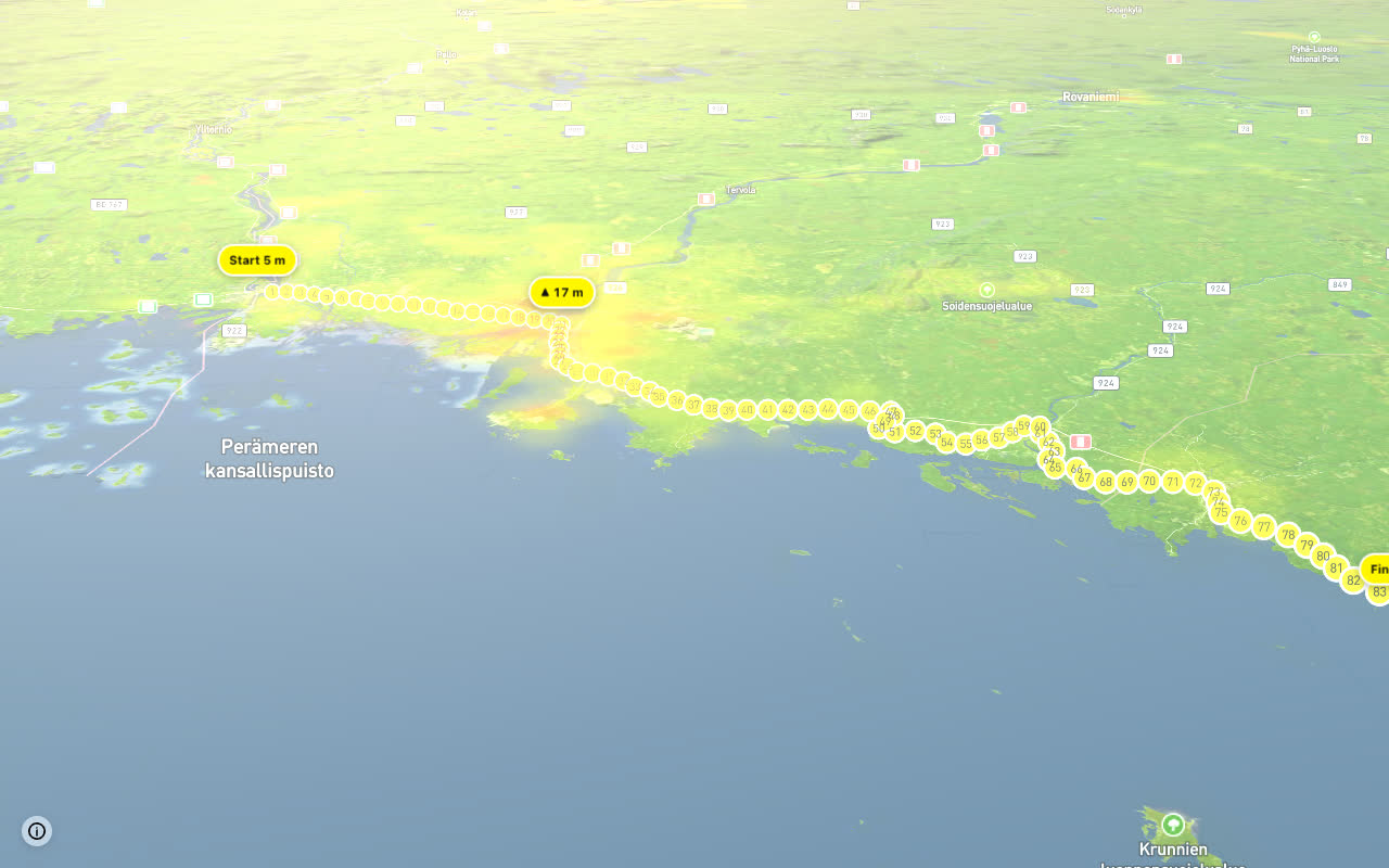 EuroVelo 10 - Baltic Sea Cycle Route - part Finland seen over 3D terrain