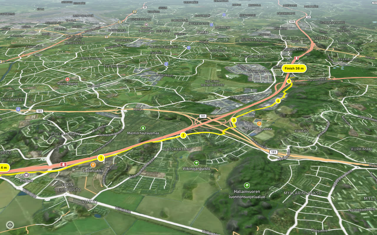 Jakomäenbaana seen over 3D terrain