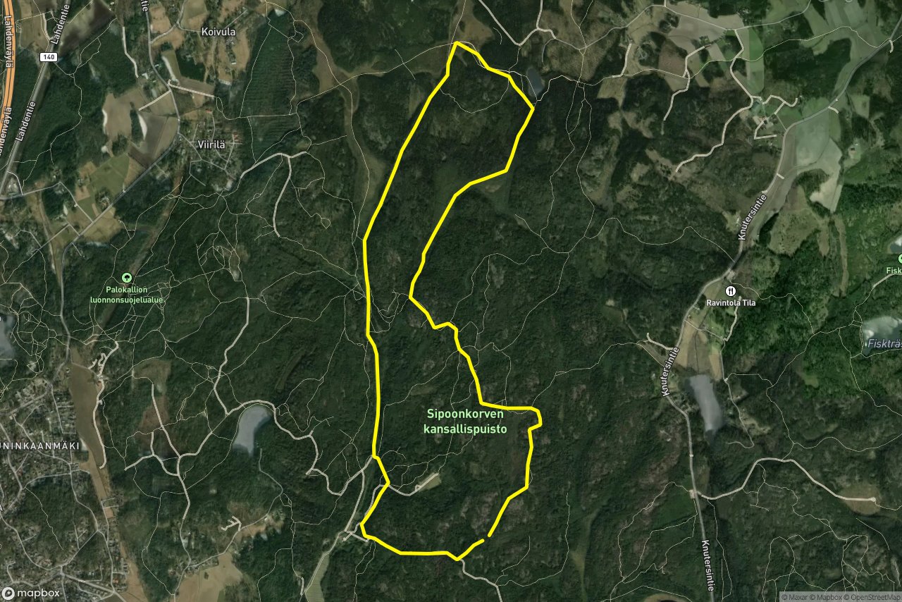Kalkkiuunintie 9 km loop seen over 3D terrain