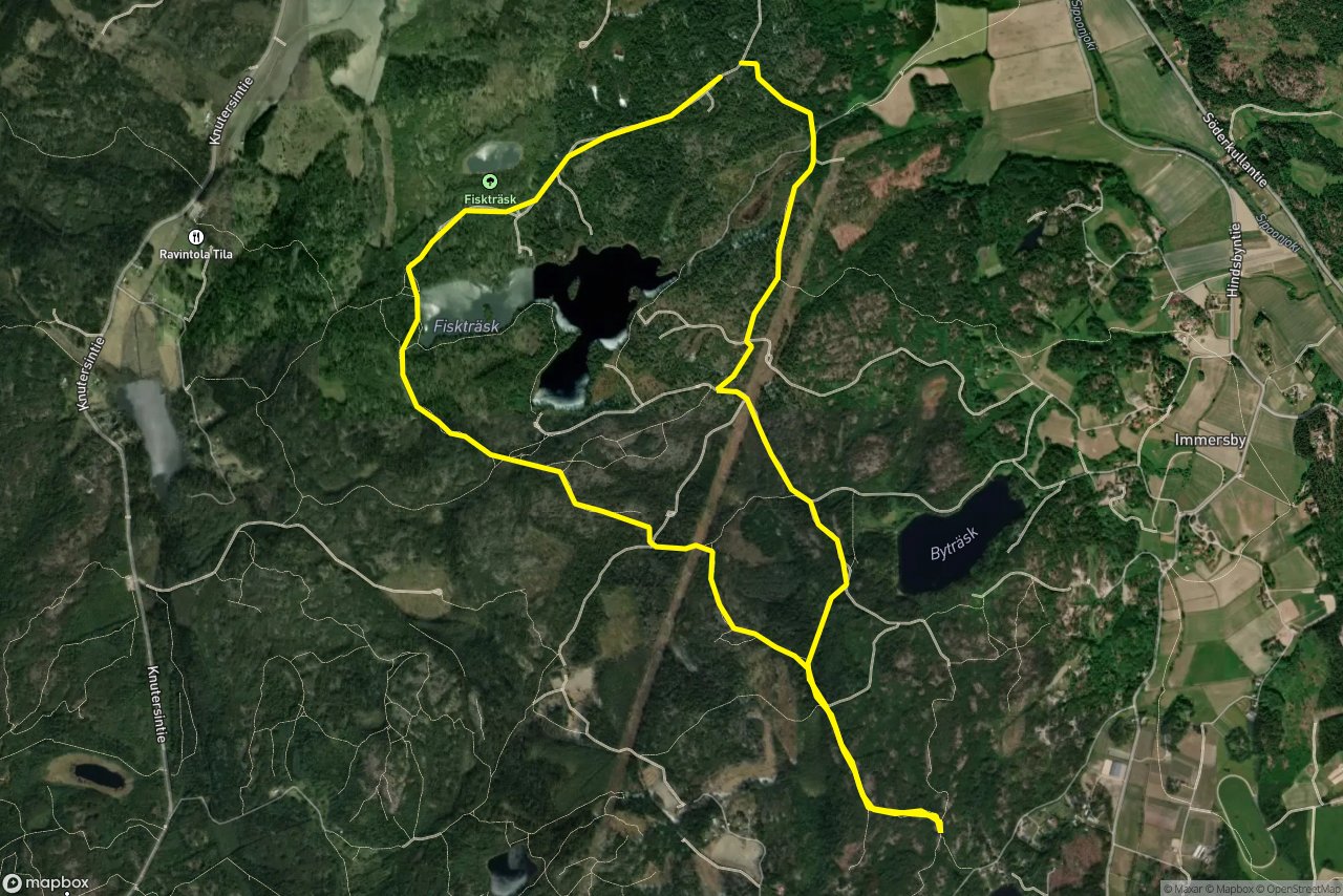 Kasabergintie – Fiskträskintie 9 km loop seen over 3D terrain