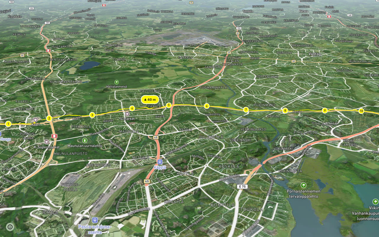 Kehä I seen over 3D terrain