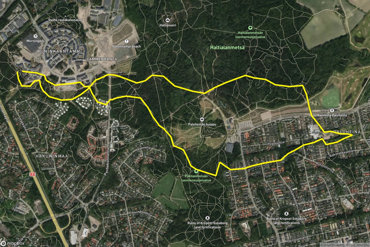 Kytöniityntie – Helene Schjerfbeckin polku 8 km loop seen over 3D terrain