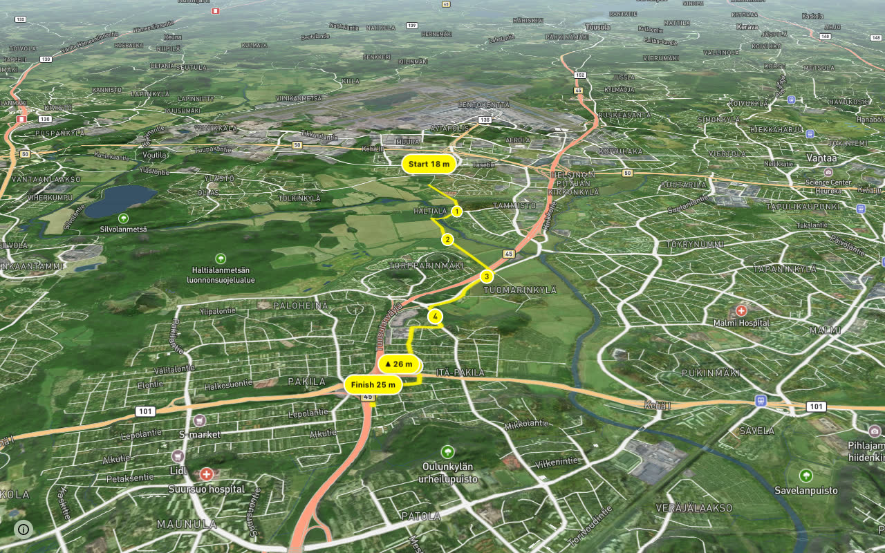 Lentoasemanbaana seen over 3D terrain