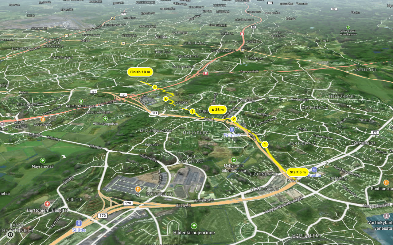 Malminbaana seen over 3D terrain