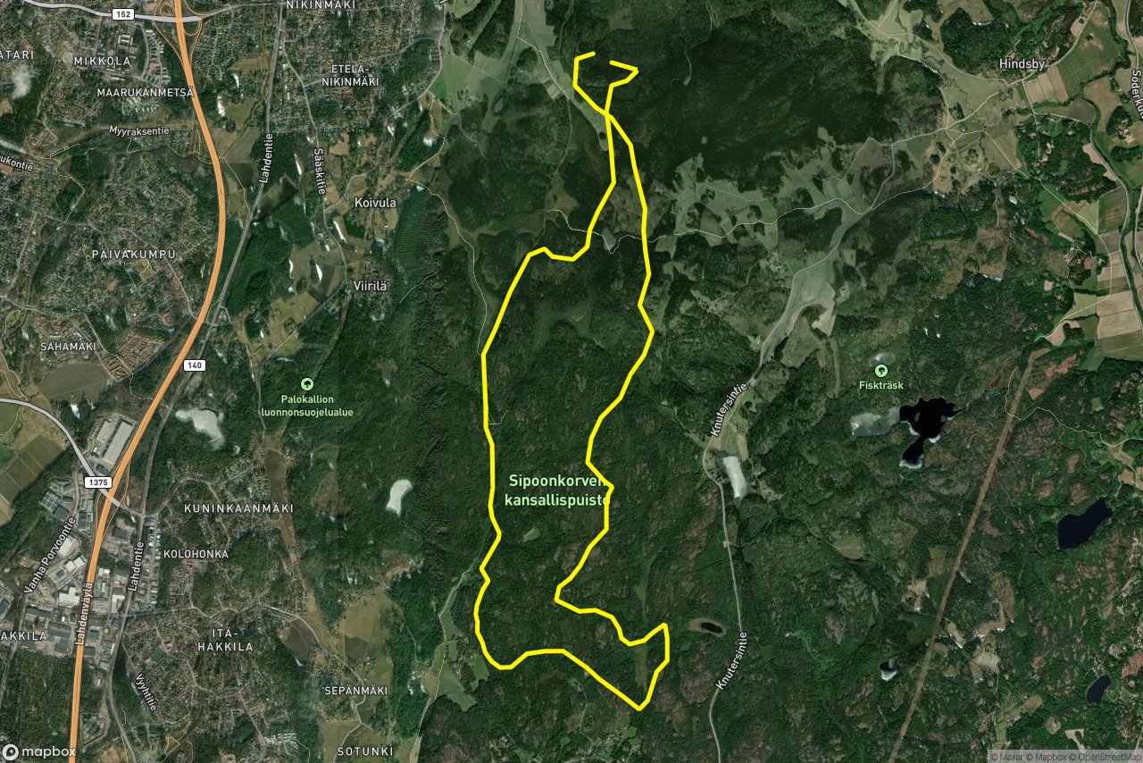 Mäntykorven Polku – Kalkkiuunintie 17 km loop seen over 3D terrain