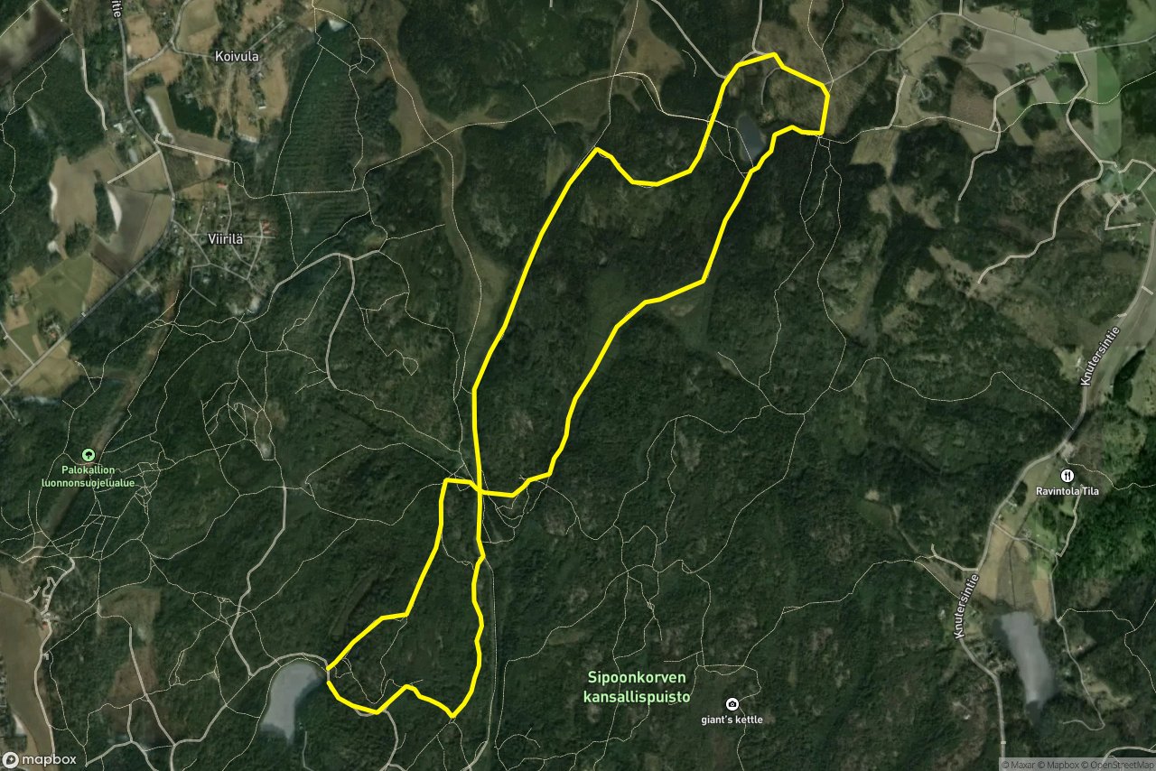 Martiksentie 8 km loop seen over 3D terrain