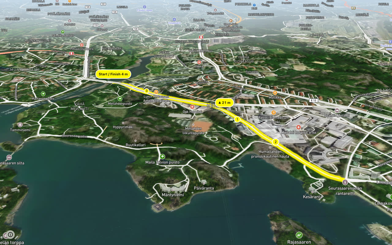 Paciuksenkatu seen over 3D terrain