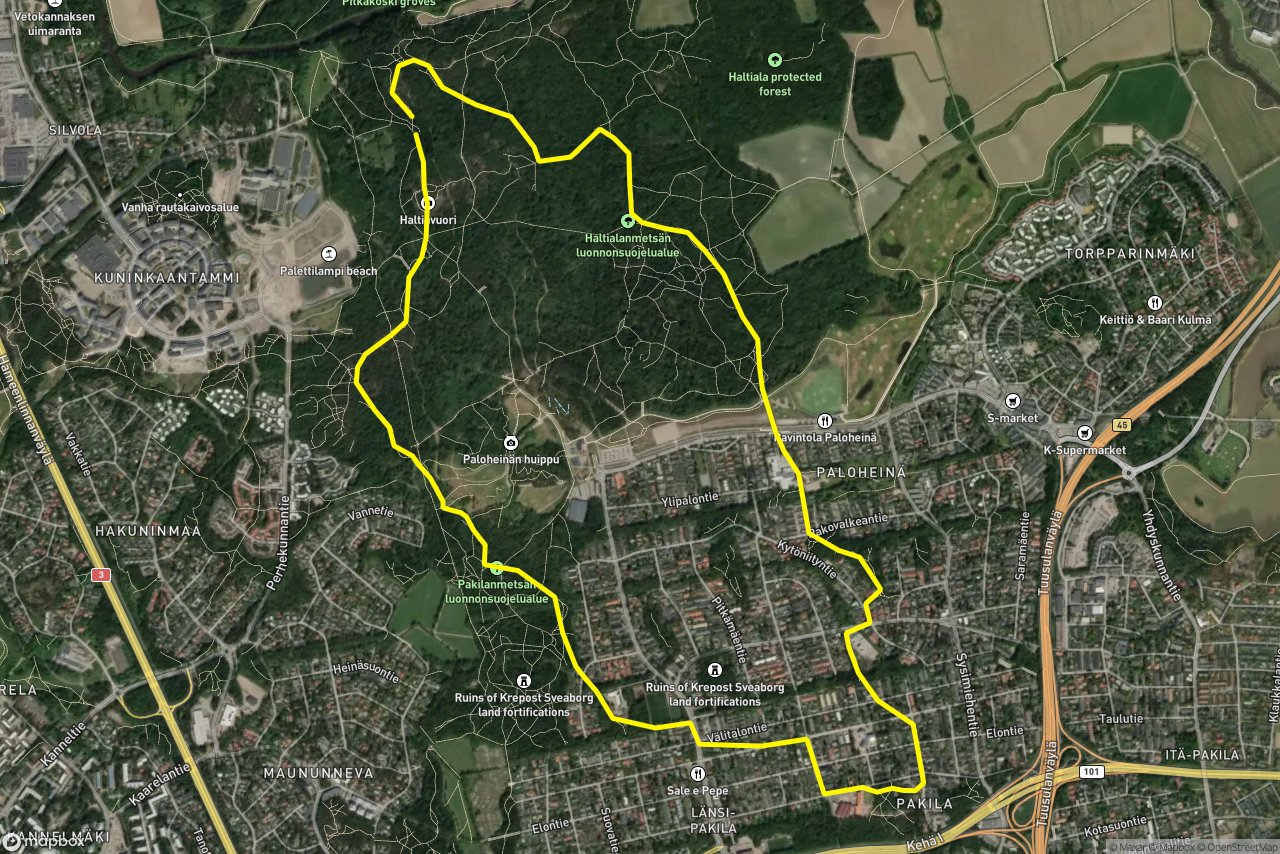 Palosuontie – Rohkatie 9 km loop seen over 3D terrain