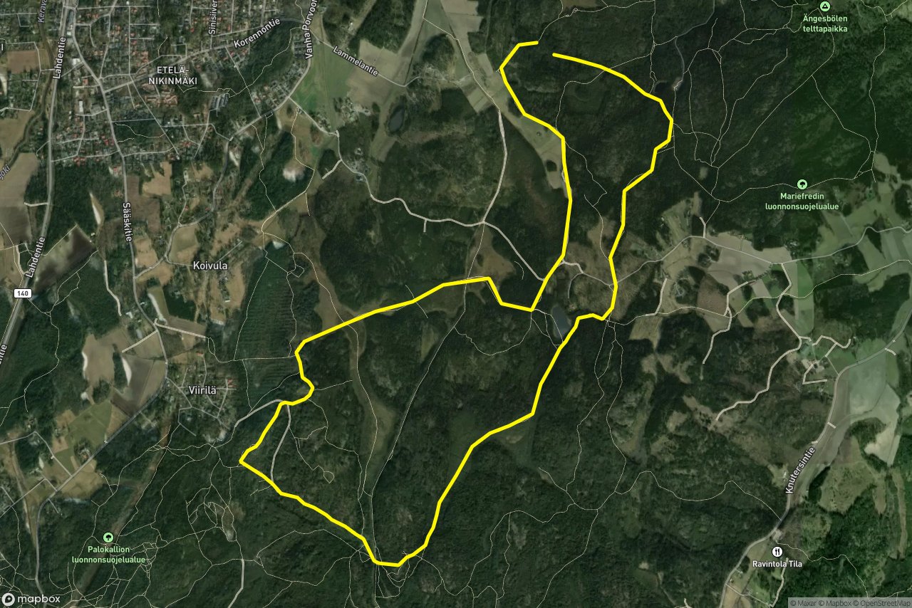 Sipoonkorpi 10 km loop seen over 3D terrain