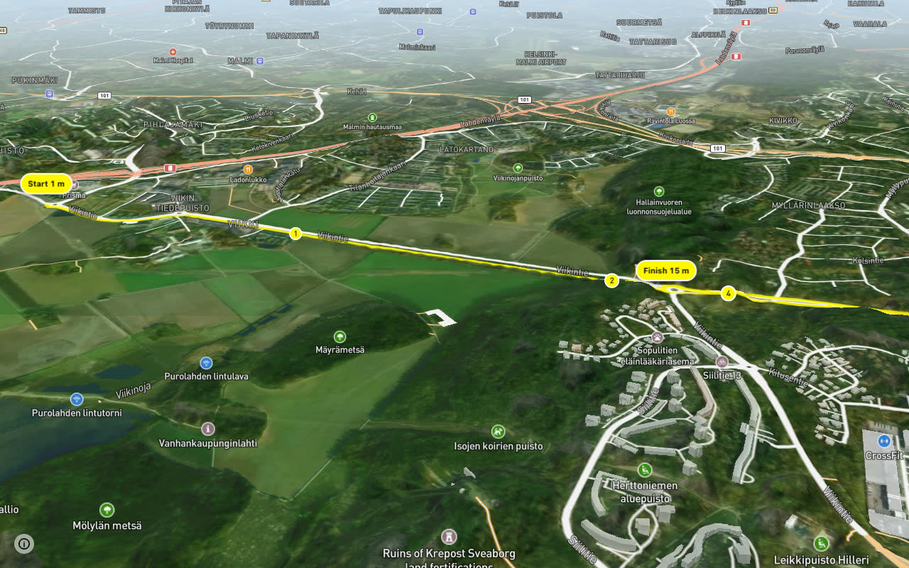 Viikinbaana seen over 3D terrain