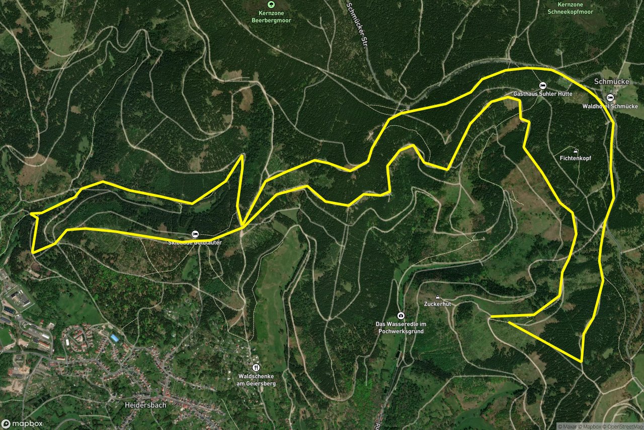 Rennsteig – Rosenkopfstraße 14 km loop seen over 3D terrain