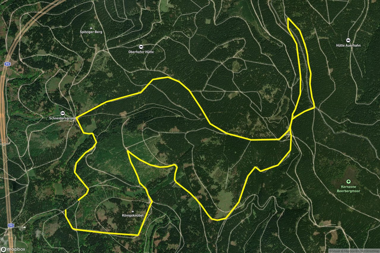 Suhler Leube – Pirschweg 12 km loop seen over 3D terrain
