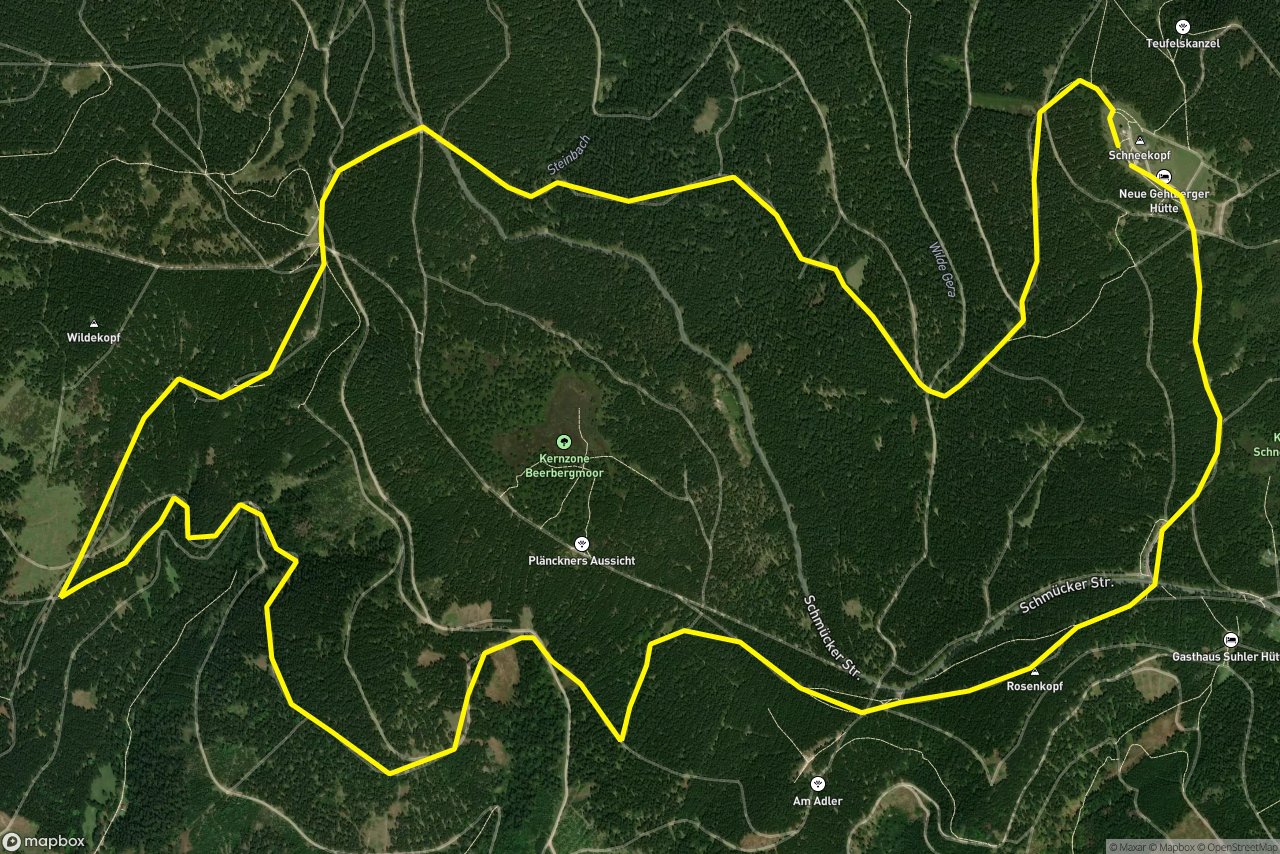 Suhler Leube – Rennsteig 11 km loop seen over 3D terrain