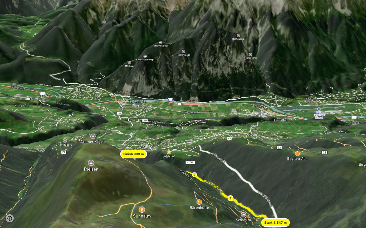 Axamer Lizum seen over 3D terrain