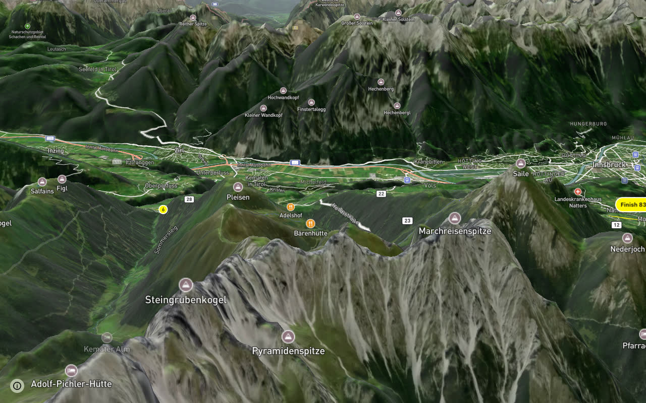 Bike Trail Tirol Etappe 24: Mutters - Sellrain seen over 3D terrain