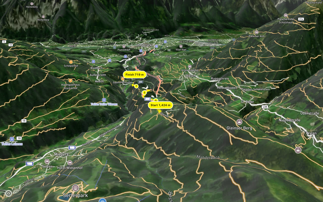 Gleins seen over 3D terrain