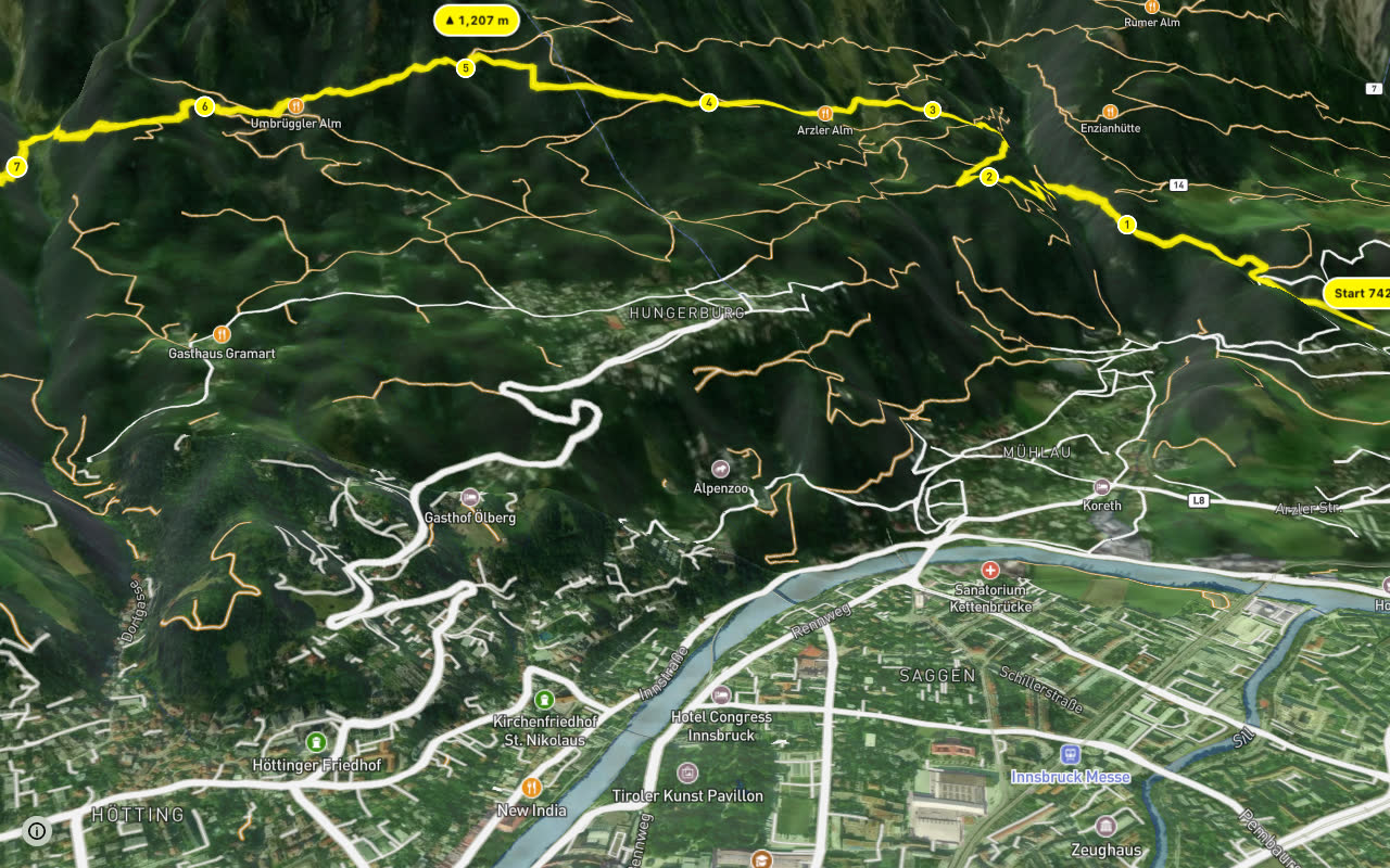 Höttinger Alm seen over 3D terrain