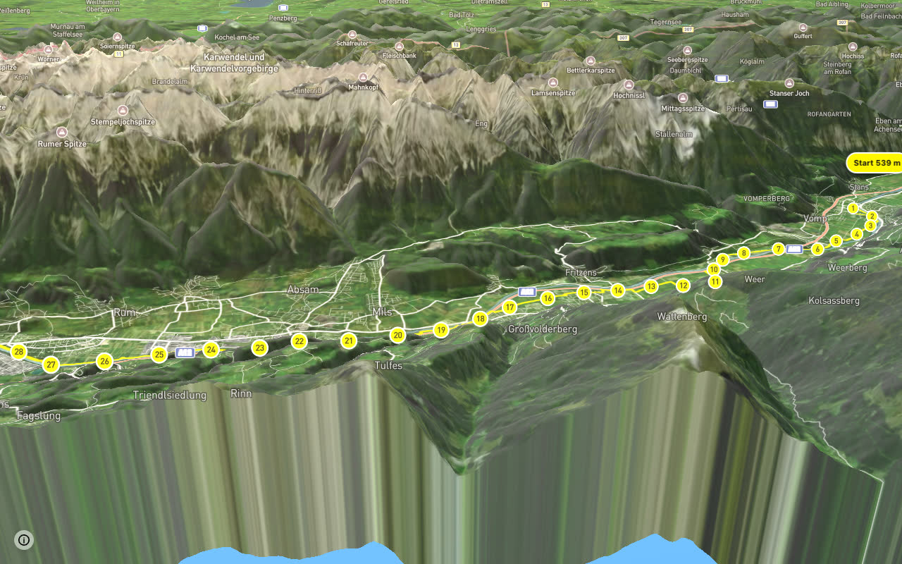 Innradweg Tiroler Unterland seen over 3D terrain