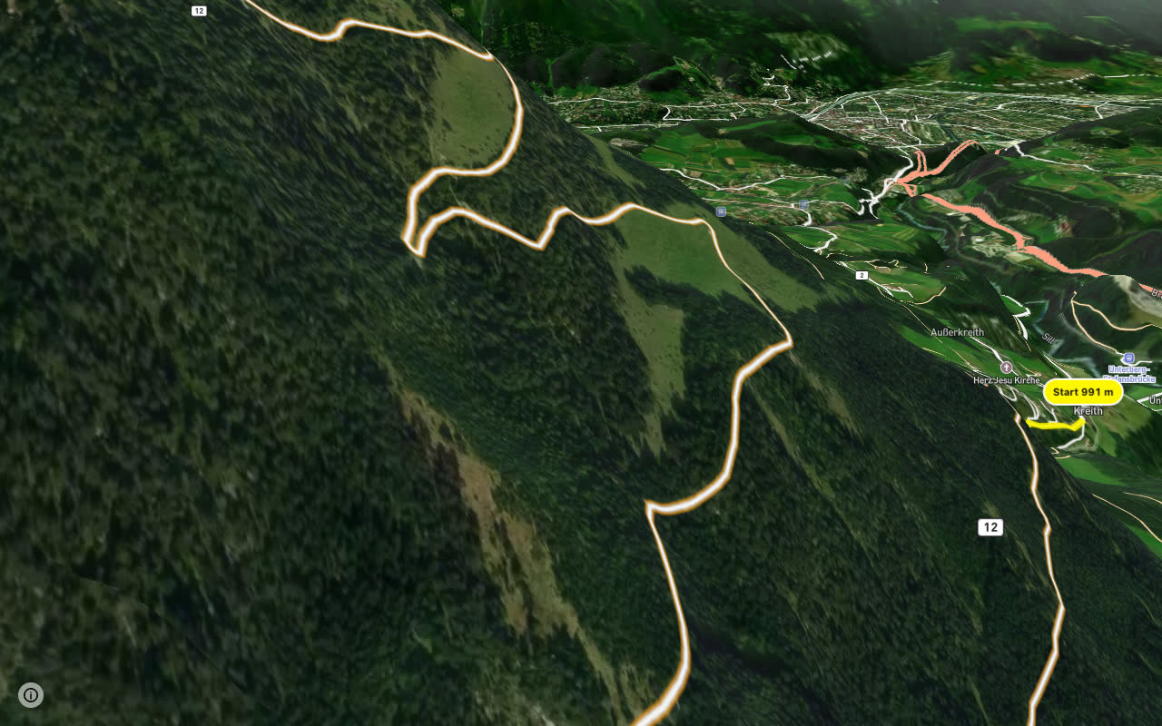 Kreitheralmweg seen over 3D terrain
