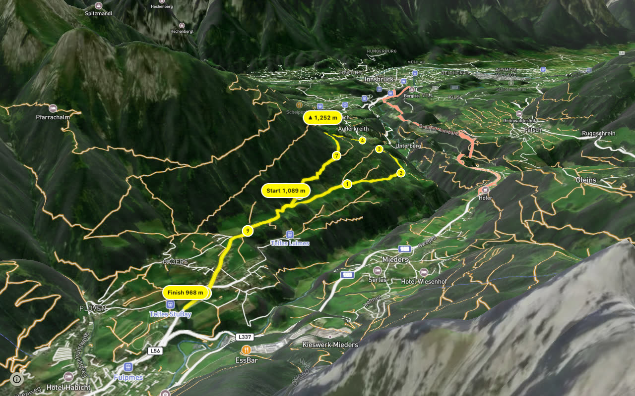 Stockerhof seen over 3D terrain