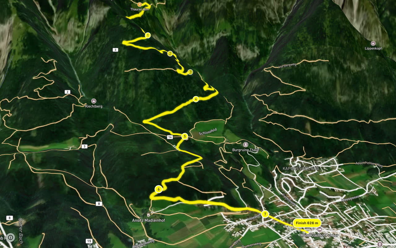 Thaurer Almweg seen over 3D terrain