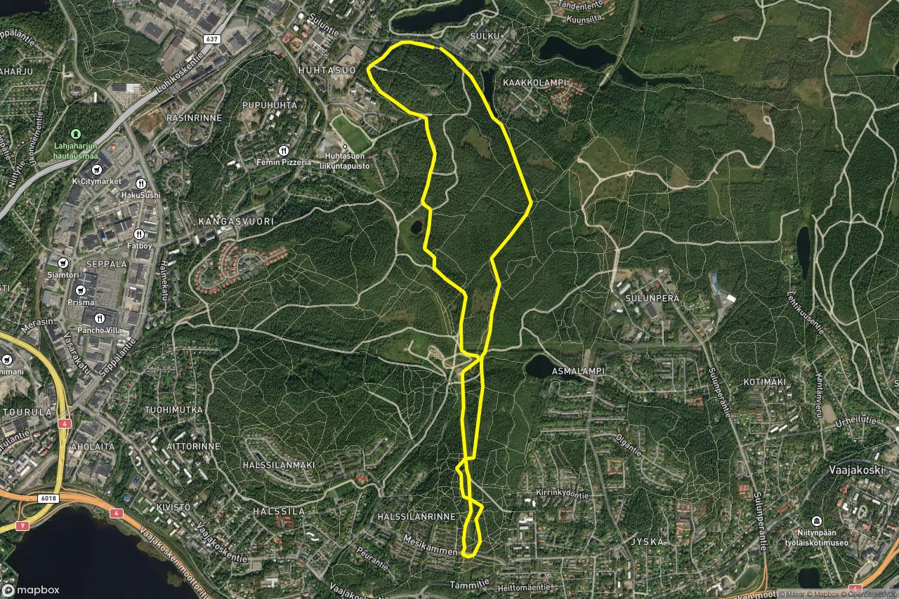 Kangasvuoren luontopolku 8 km loop seen over 3D terrain