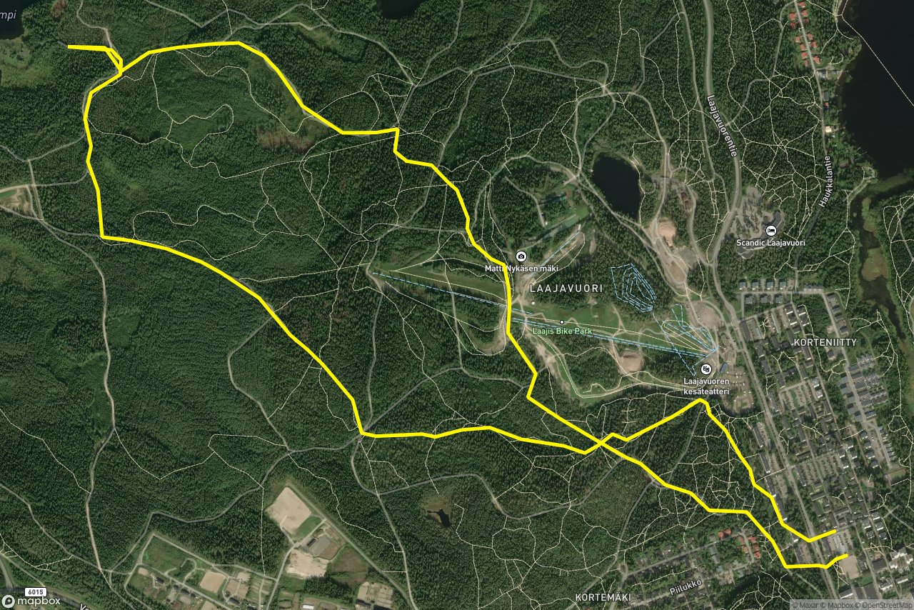 Laajavuoren luontopolku. – Timolantie 8 km loop seen over 3D terrain