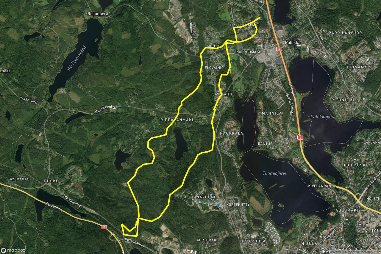 Lummelahdentie – Tuulensuuntie 17 km loop seen over 3D terrain