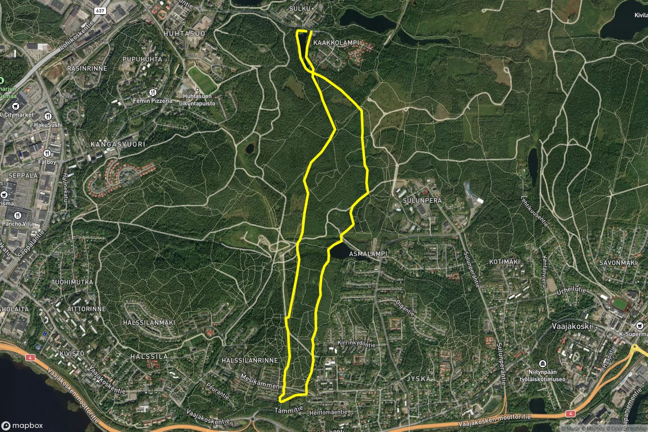 Vaajakoski 7 km loop seen over 3D terrain