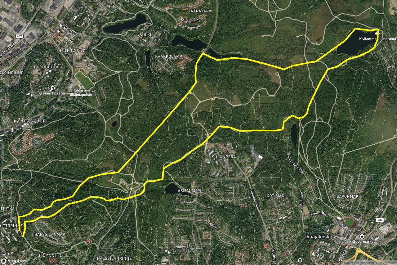 Vääräpolku – Aittovuoren luontopolku 13 km loop seen over 3D terrain