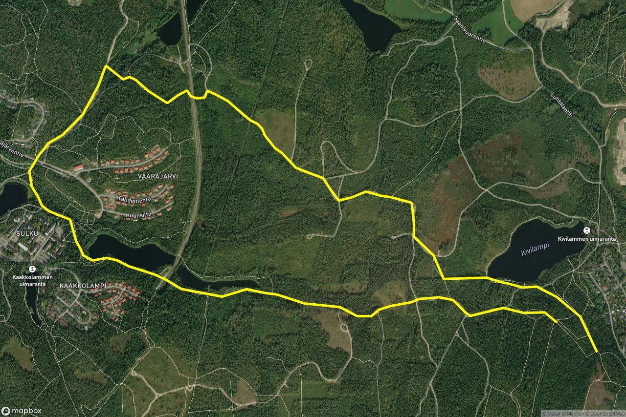 Vääräpolku – Kangaslammen kuntorata 8 km loop seen over 3D terrain