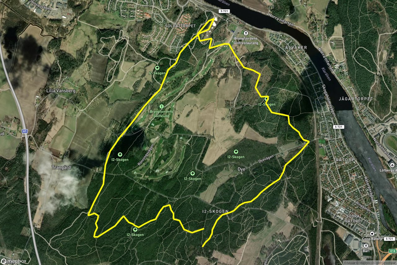 Dyevägen – Tranelundsvägen 12 km loop seen over 3D terrain