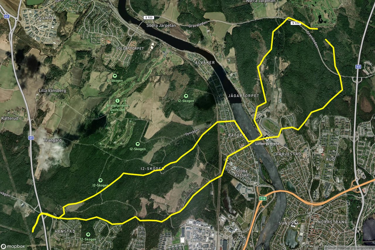 Färjestadsbron – Fagerstagatan 21 km loop seen over 3D terrain