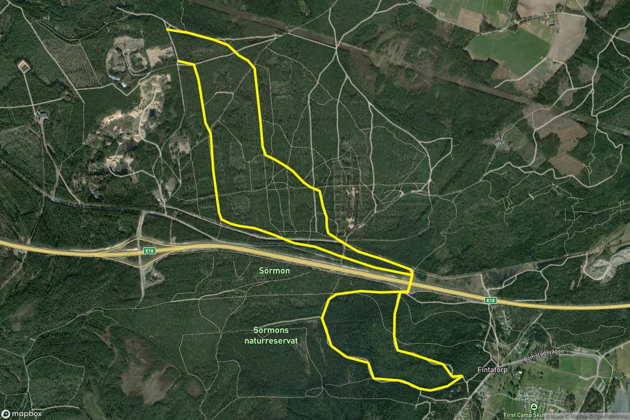 Motionsspår 10 km loop seen over 3D terrain